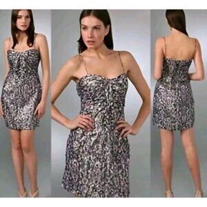 Elie Tahari Silk Abstract Print Ruffled Mini Corset Dress Gold Size Large